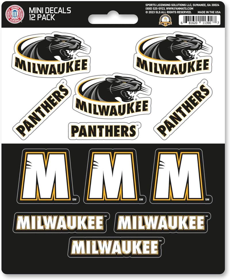 University Of Wisconsin Milwaukee Panthers 12-Piece Mini Decal Sticker Set, 5x6 Inch Sheet, Gift for football fans for any hard surfaces around home, automotive, personal items