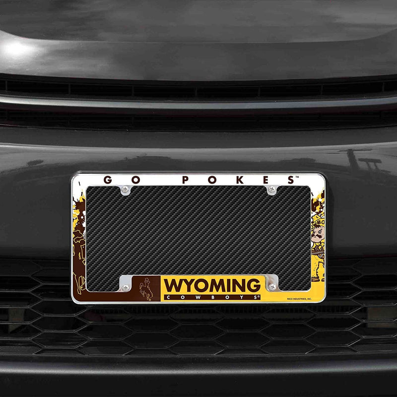 Rico Industries NCAA Wyoming Cowboys Primary 12" x 6" Chrome All Over Automotive License Plate Frame for Car/Truck/SUV