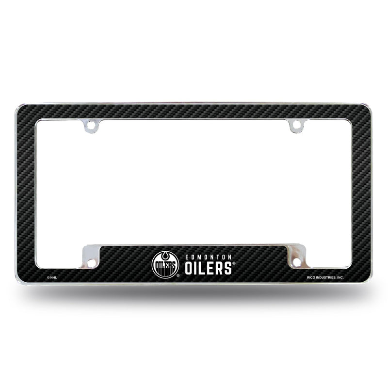 Edmonton Oilers Metal License Plate Frame Chrome Tag Cover, Carbon Fiber Design, 6x12 Inch