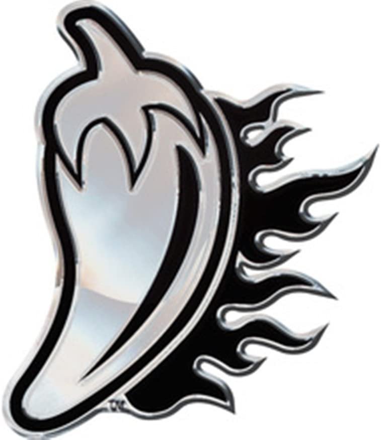 University of Louisiana Lafayette Ragin Cajuns Premium Solid Metal Raised Auto Emblem, Pepper Logo, Shape Cut, Adhesive Backing