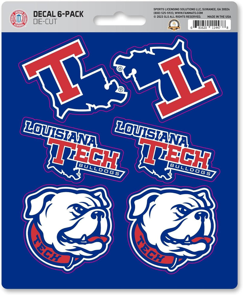 Louisiana Tech University Bulldogs 6-Piece Decal Sticker Set, 5x6 Inch Sheet, Gift for football fans for any hard surfaces around home, automotive, personal items