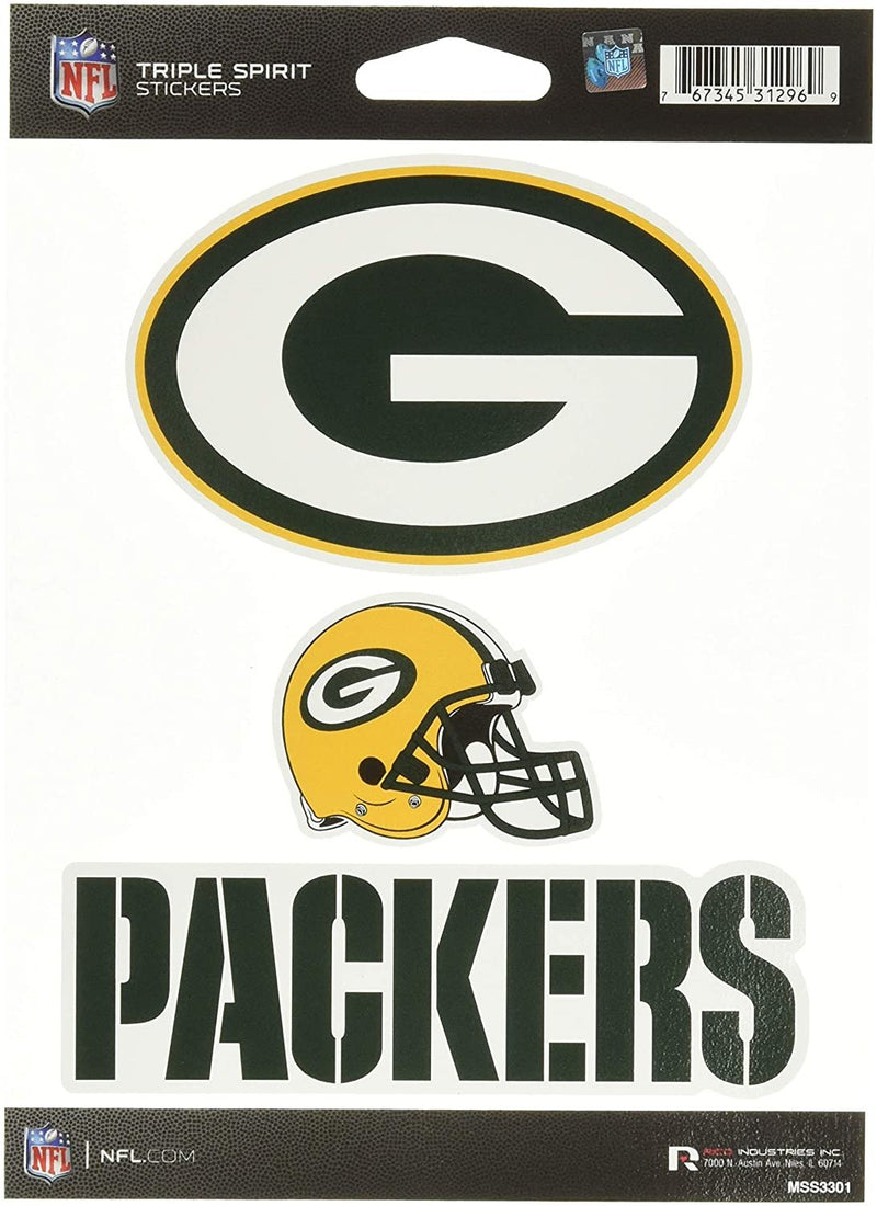 NFL Rico Industries Die Cut 3-Piece Triple Spirit Sticker Sheet, Green Bay Packers