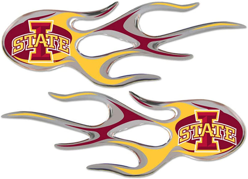 Iowa State University Cyclones Pair of Decal Sticker Emblem, Air Puffed Raised, Micro Flame Design, Full Adhesive Backing, 2x5 Inch Each