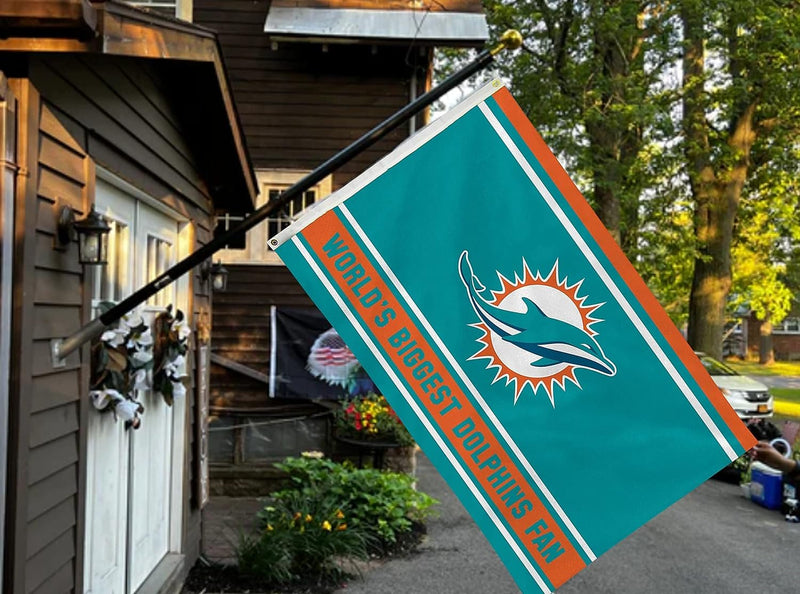 Miami Dolphins 3x5 Feet Flag Banner, World's Biggest Fan, Metal Grommets, Single Sided, Indoor or Outdoor Use