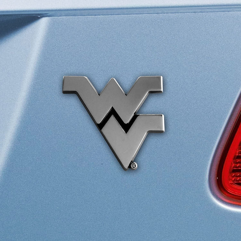West Virginia University Mountaineers Premium Solid Metal Raised Auto Emblem, Shape Cut, Adhesive Backing