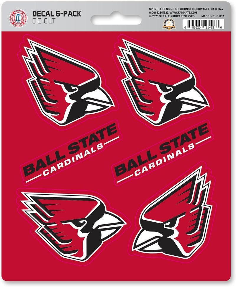 Ball State University Cardinals 6-Piece Decal Sticker Set, 5x6 Inch Sheet, Gift for football fans for any hard surfaces around home, automotive, personal items