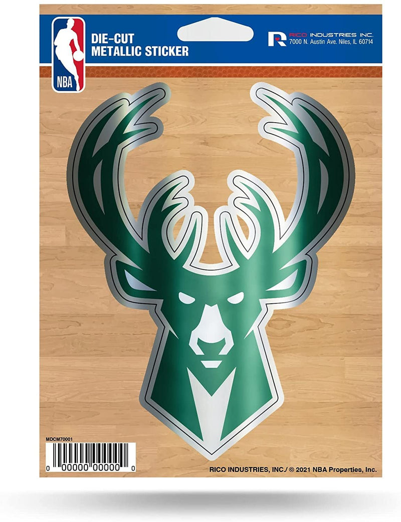 Milwaukee Bucks 5 Inch Die Cut Decal Sticker, Metallic Shimmer Design, Full Adhesive Backing