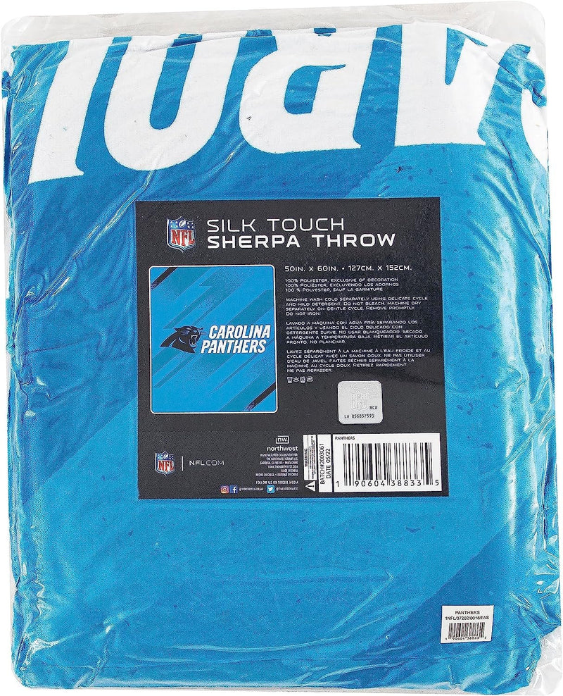Carolina Panthers Throw Blanket, Sherpa Raschel Polyester, Silk Touch Style, Velocity Design, 50x60 Inch