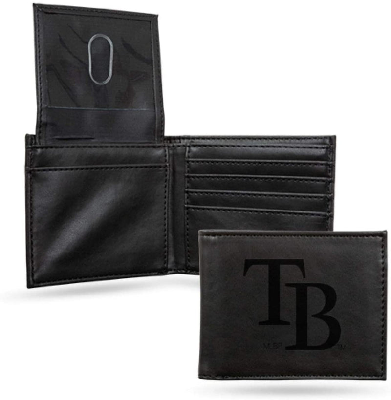 Tampa Bay Rays Premium Black Leather Wallet, Bifold Billfold, Embossed Laser Engraved