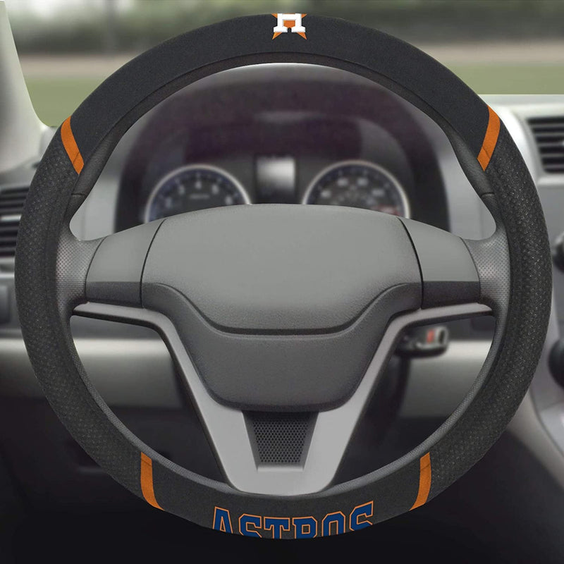 Houston Astros Steering Wheel Cover Premium Embroidered Black 15 Inch