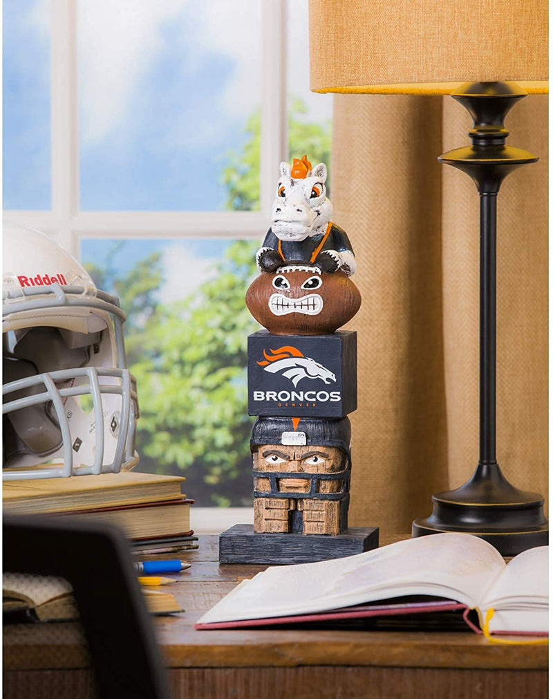 Denver Broncos Garden Statue, Tiki Totem Style, Outdoor or Indoor Use, 16 Inch Tall, Beautiful Hand Painted Resin Construction