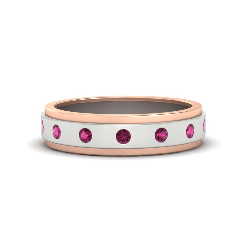 Mens Two Tone Bezel Stone Wedding Ring