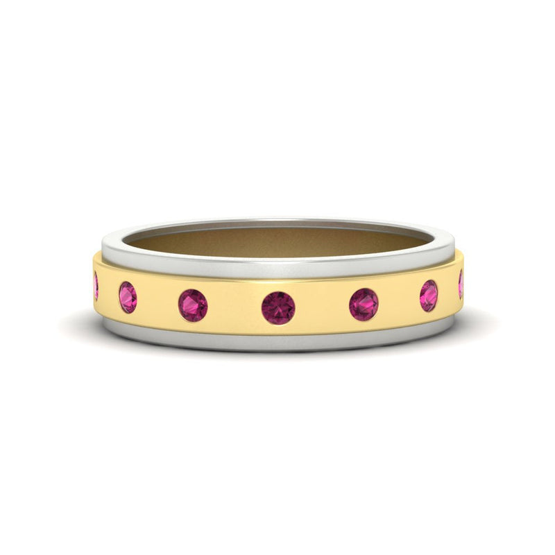 Mens Two Tone Bezel Stone Wedding Ring