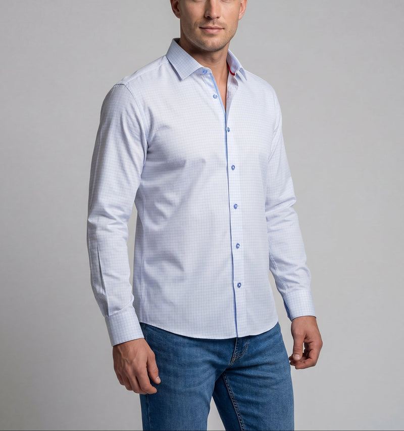 James Button-Up Shirt With Contrast Details // Blue Check // Contemporary Fit (Regular)