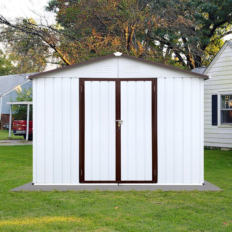 [08X10FT] Alora Premium Large White Outdoor Metal Garden Storage Shed (SAK93617)