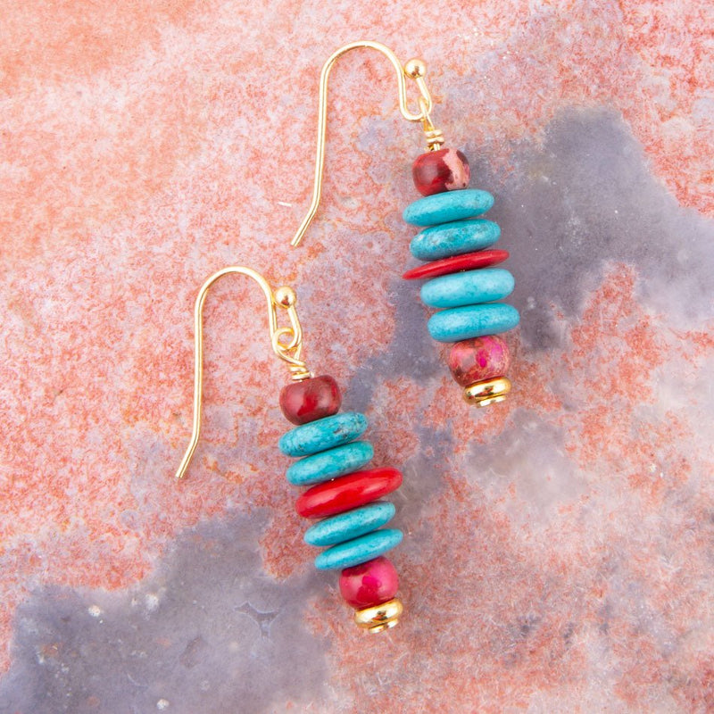Mija Turquoise and Magenta Stack Earrings