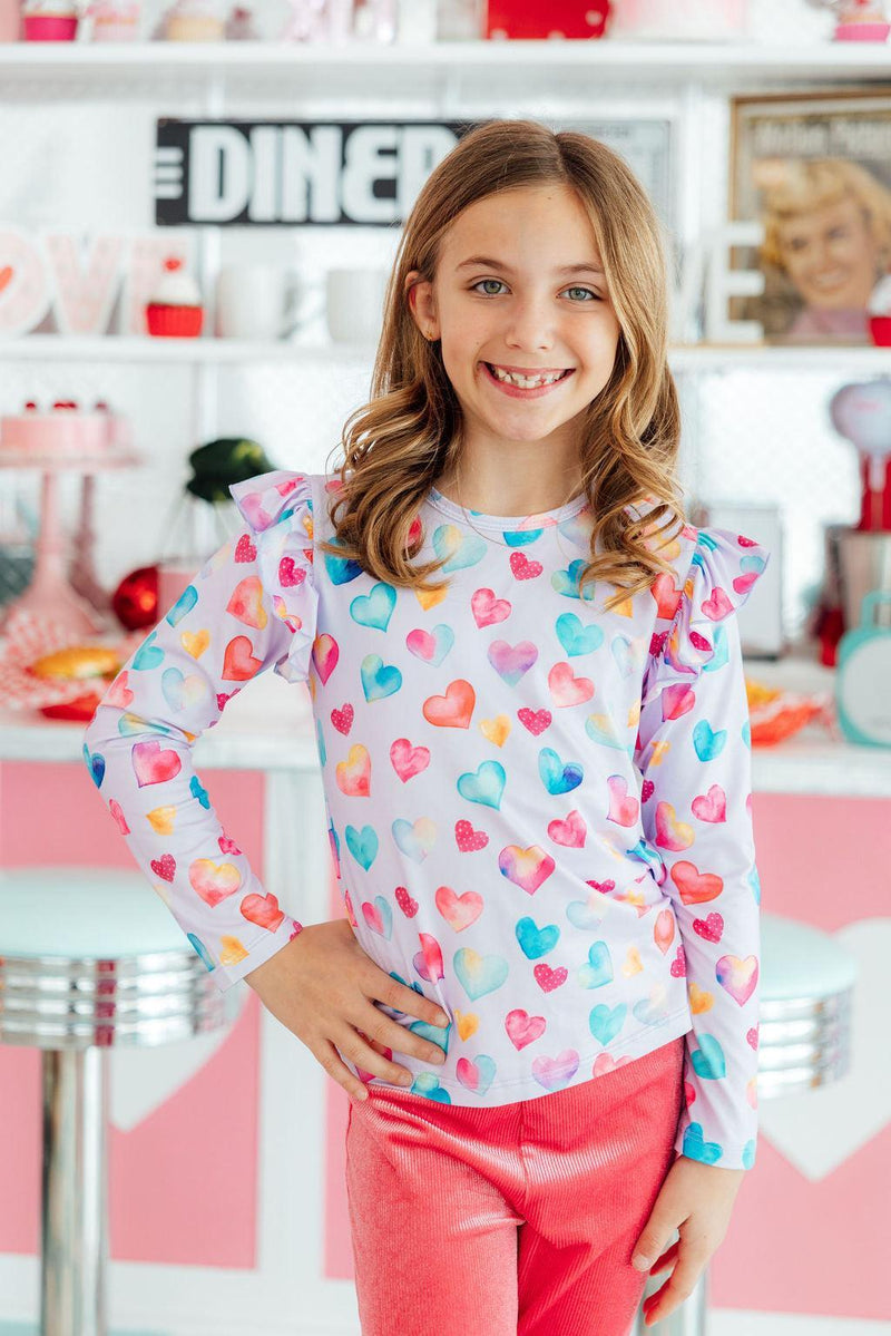 Watercolor Kisses L/S Ruffle Tee