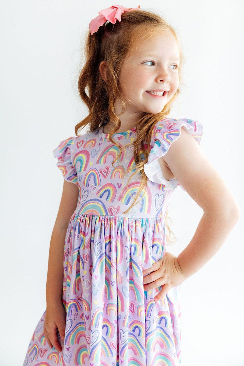 Rainbow Dreams Flutter Sleeve Twirl Dress