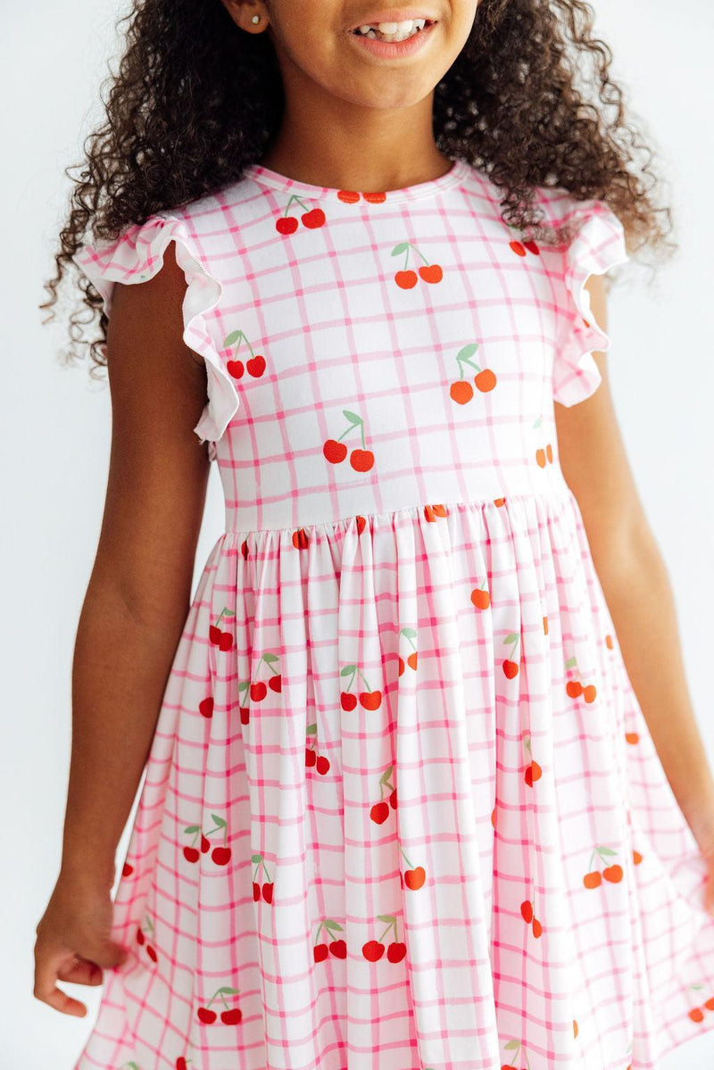 Cherry Sweet Flutter Sleeve Twirl Dress