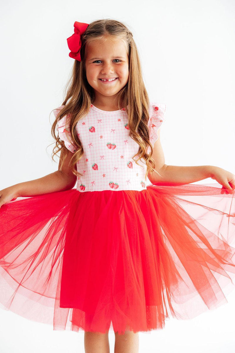 Summer Strawberries Flutter Sleeve Tutu Dress