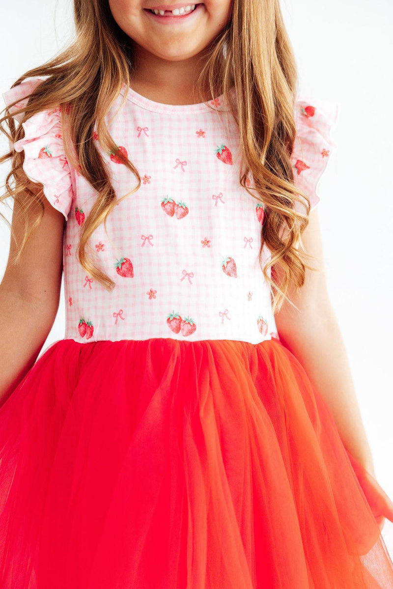 Summer Strawberries Flutter Sleeve Tutu Dress
