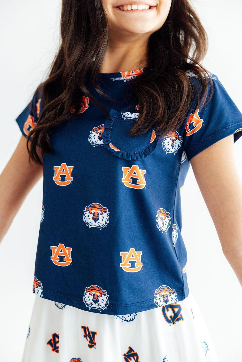Auburn Blue Aubie Ruffle Pocket Tee