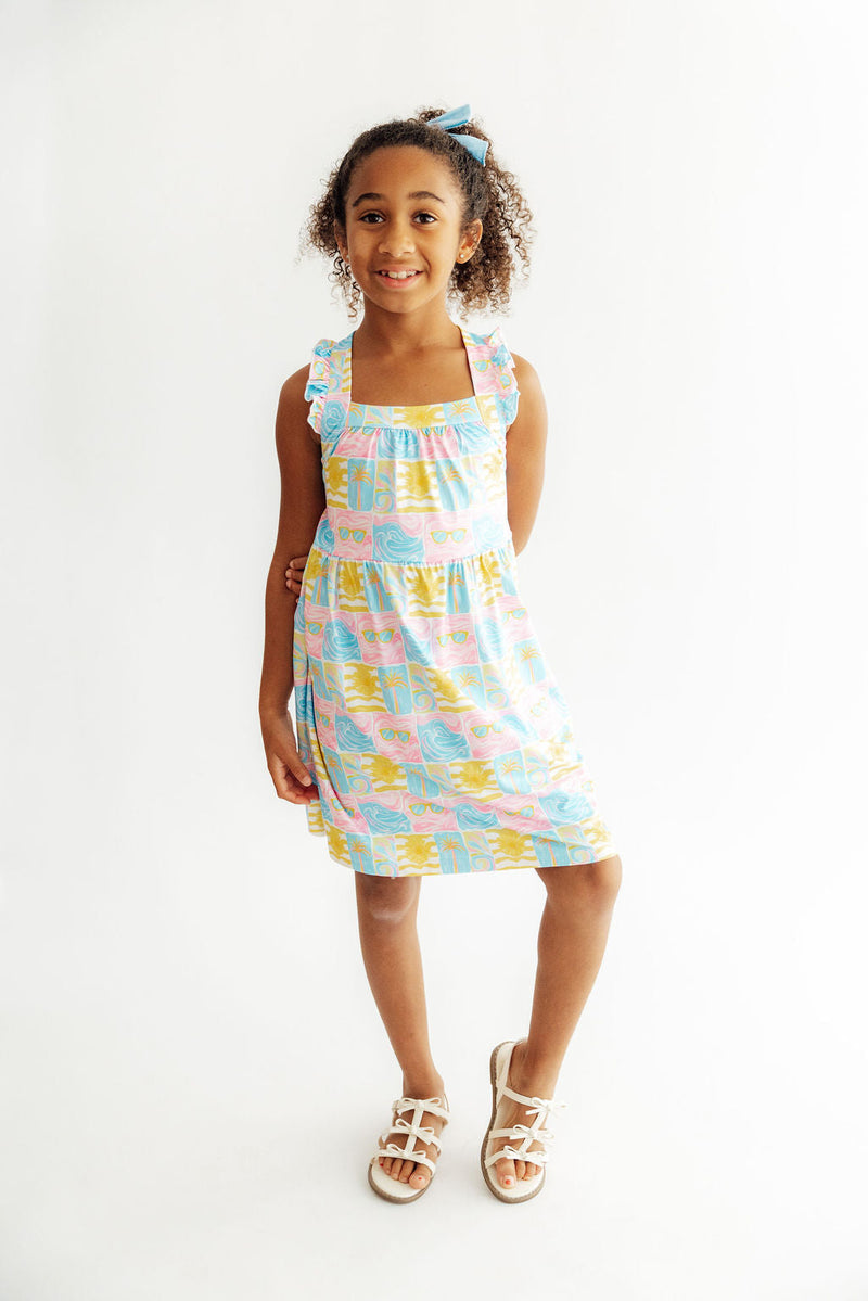 Tropical Summer Ruffle Cross Back Dress
