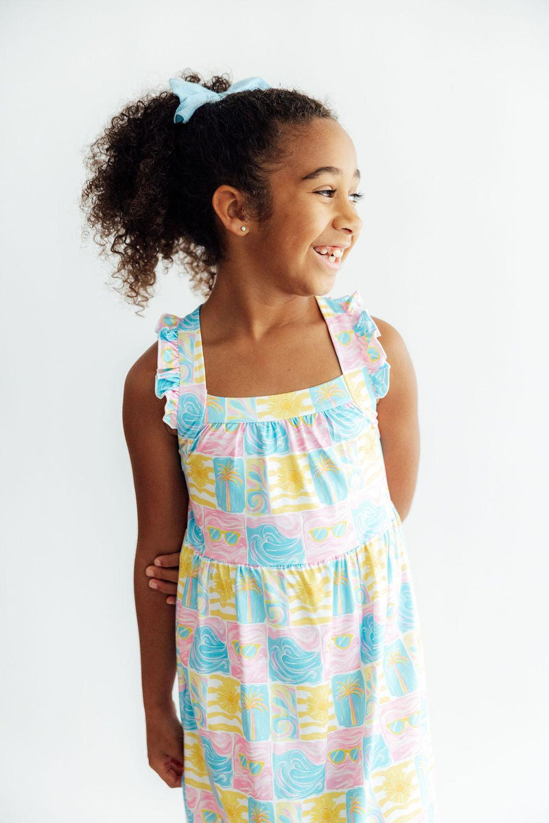 Tropical Summer Ruffle Cross Back Dress