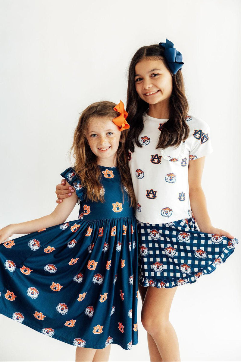 Auburn Blue Aubie Flutter Twirl Dress