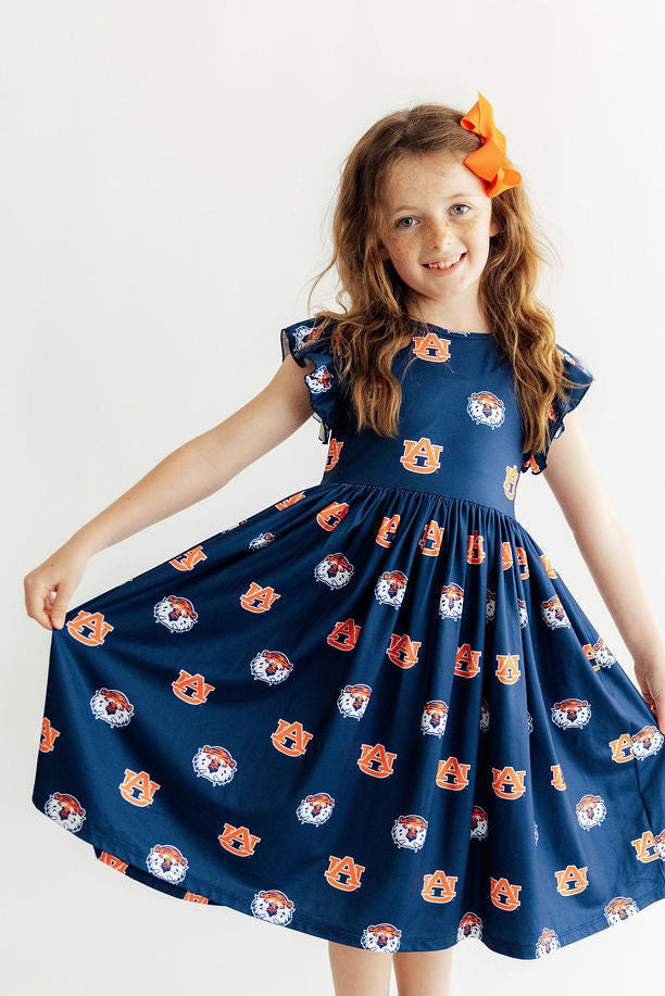 Auburn Blue Aubie Flutter Twirl Dress