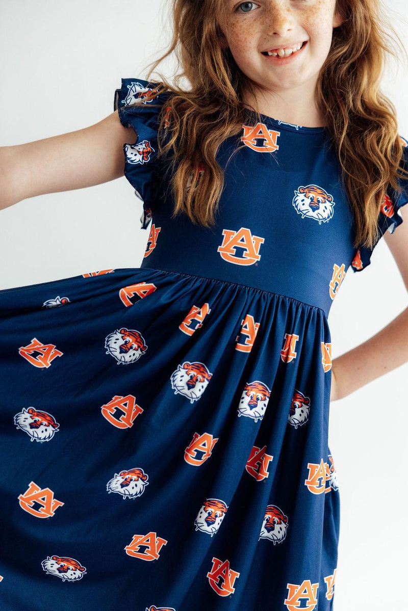 Auburn Blue Aubie Flutter Twirl Dress
