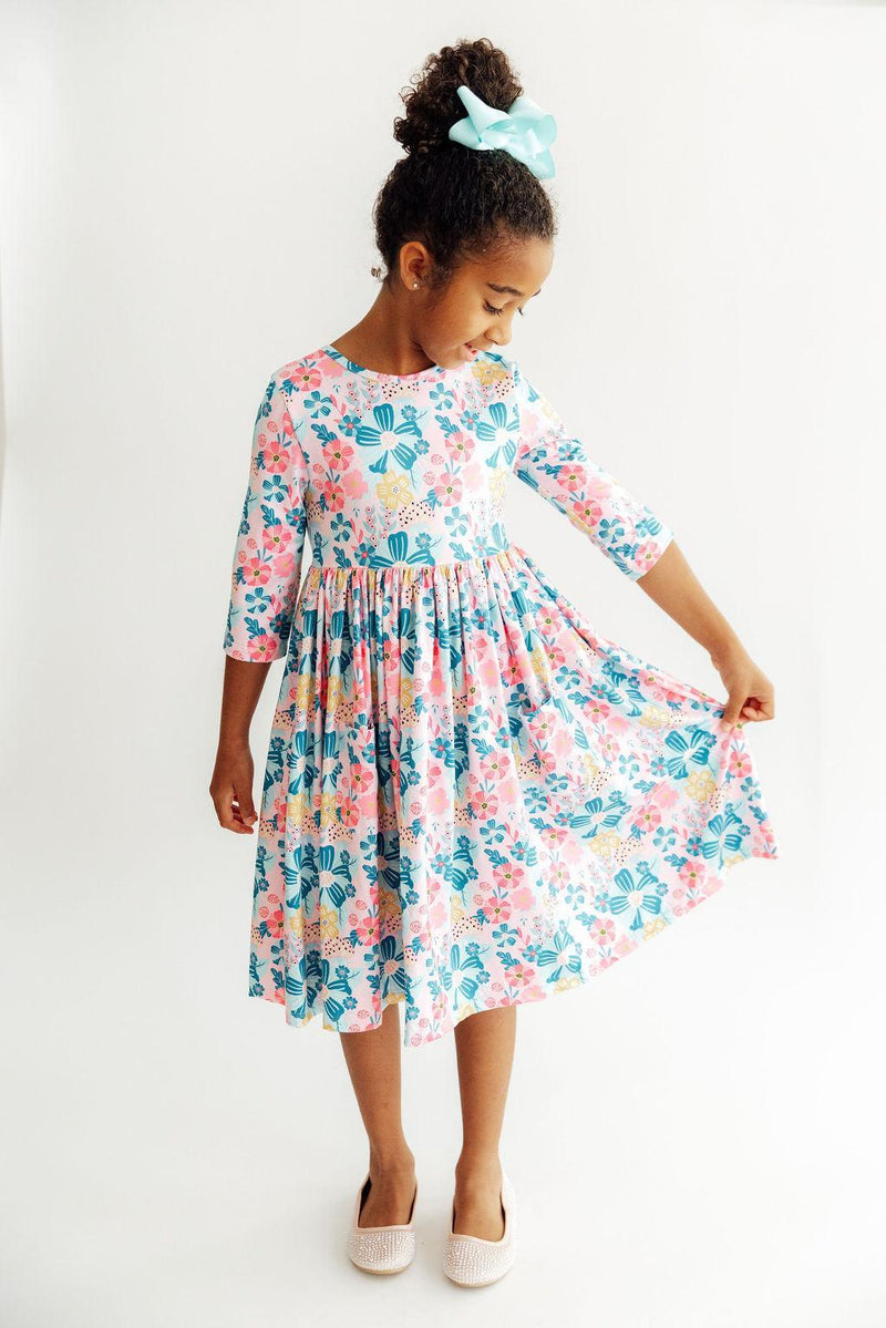 Floral Garden 3/4 Sleeve Pocket Twirl Dress