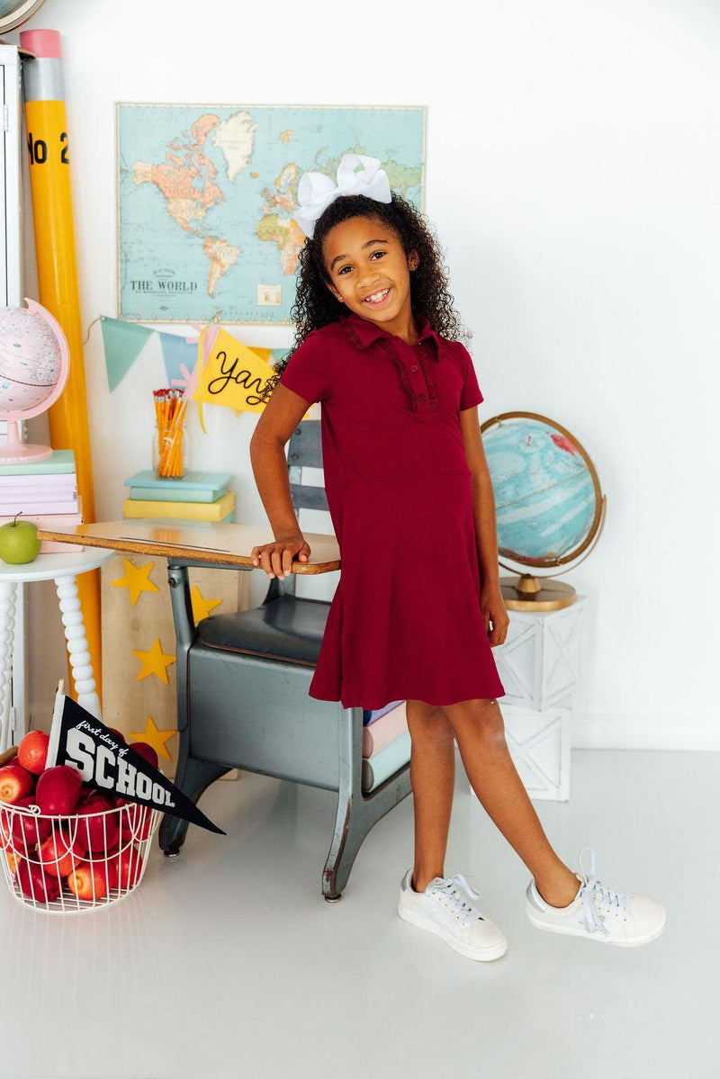 Burgundy S/S Polo Dress