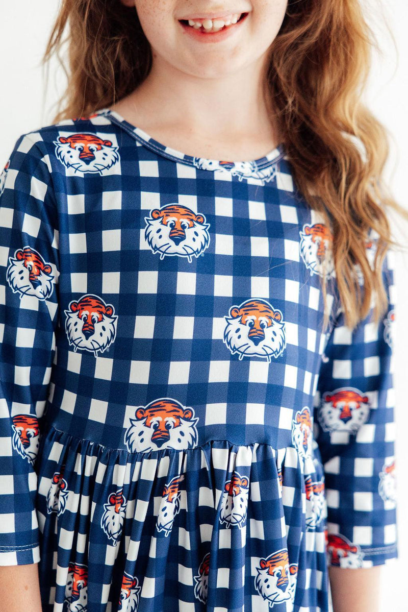 Auburn Plaid Aubie 3/4 Sleeve Pocket Twirl Dress