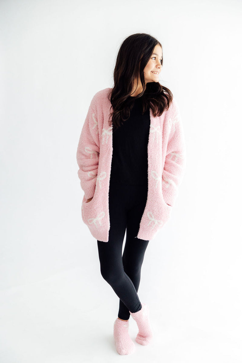 Light Pink/Coconut Bow Cozy Cardigan