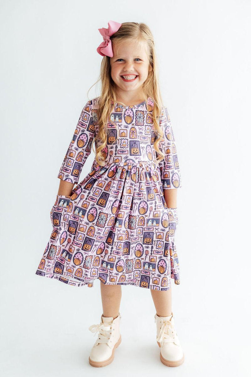 Ghouls Just Want to Have Fun 3/4 Sleeve Pocket Twirl Dress