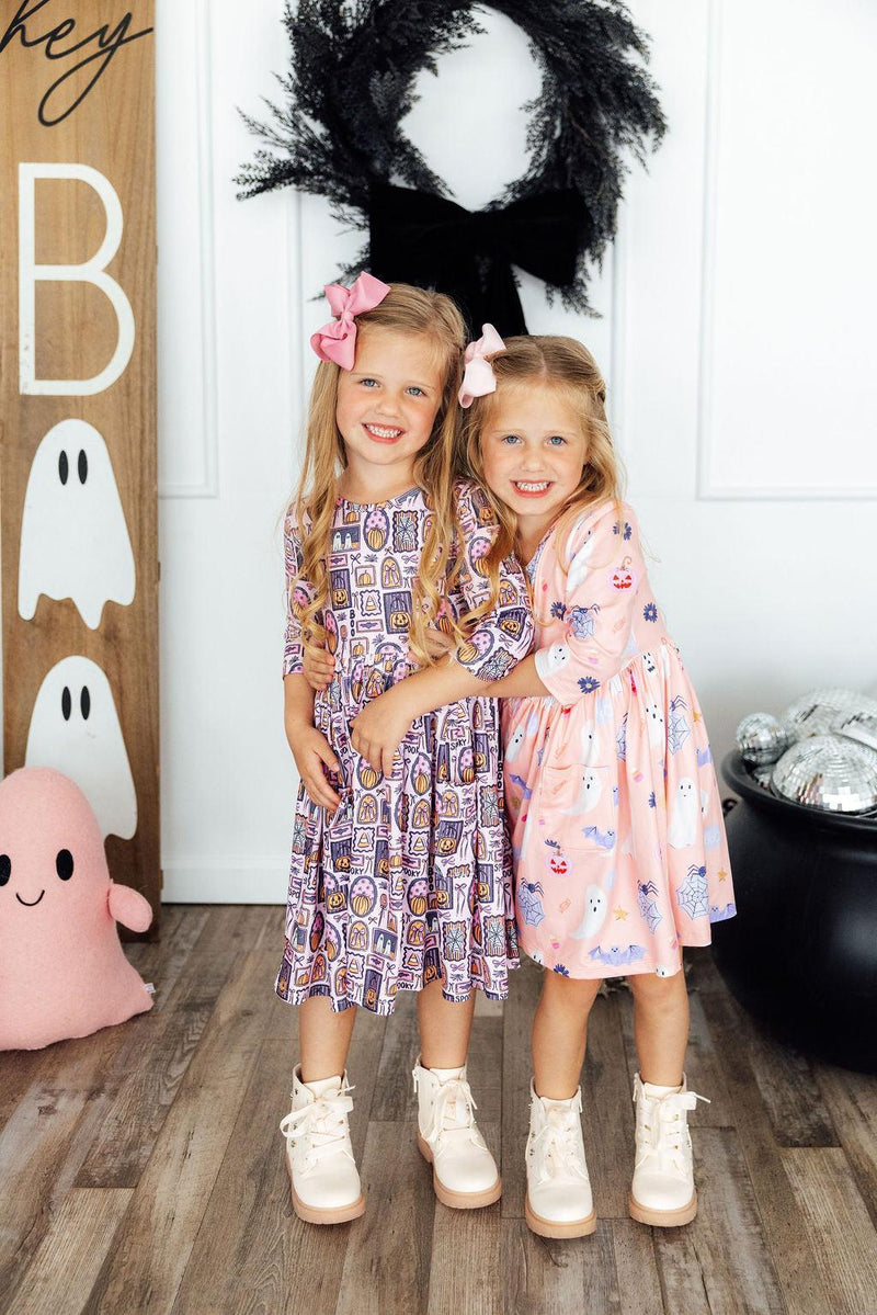 Ghouls Just Want to Have Fun 3/4 Sleeve Pocket Twirl Dress