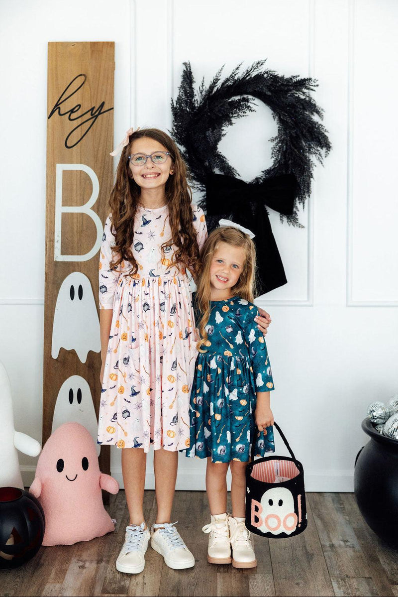 Happy Haunting 3/4 Sleeve Pocket Twirl Dress