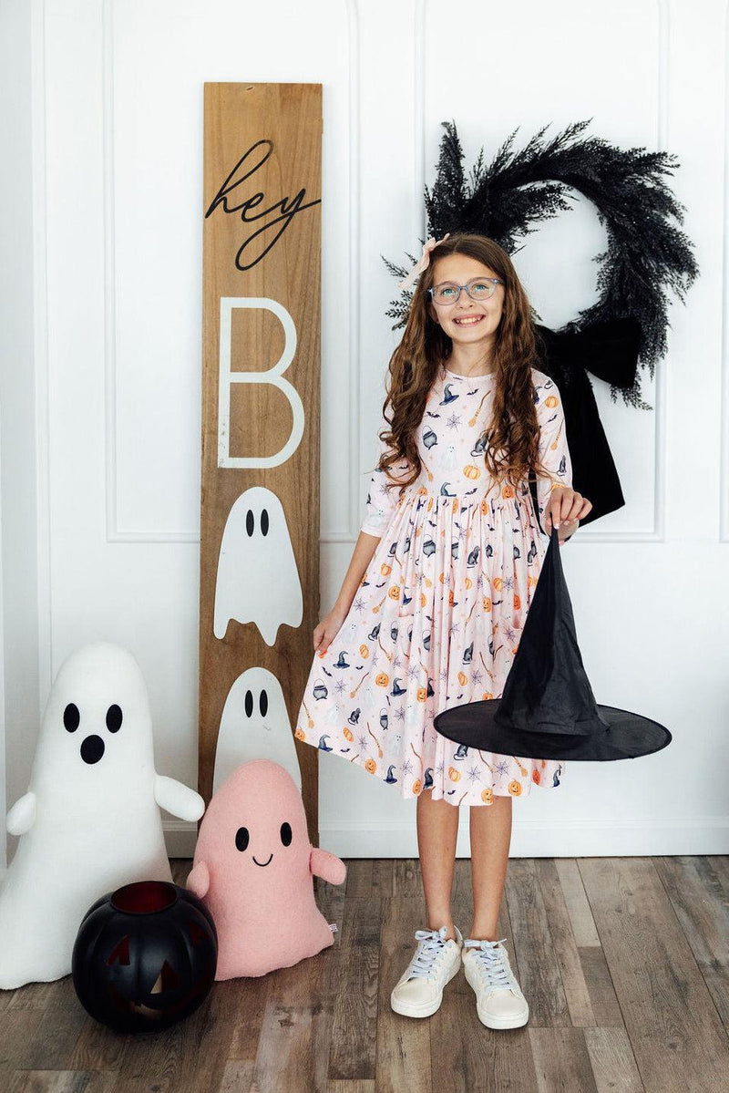 Hey Boo 3/4 Sleeve Pocket Twirl Dress