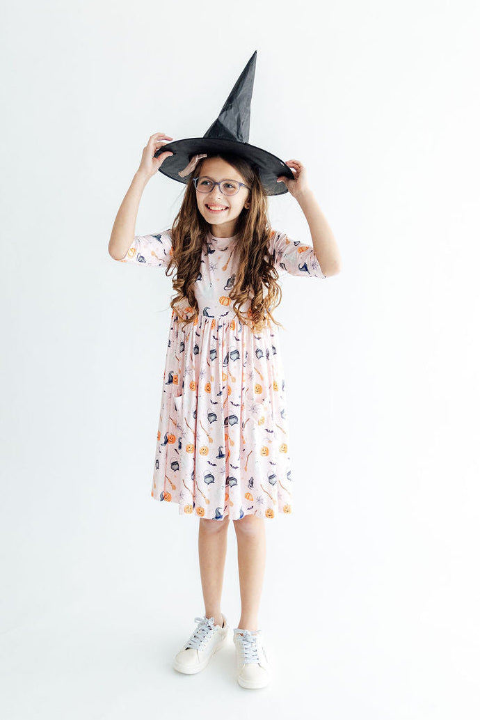 Hey Boo 3/4 Sleeve Pocket Twirl Dress
