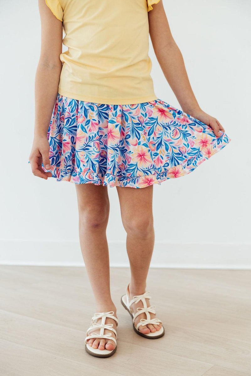 Watercolor Floral Ruffle Twirl Skort