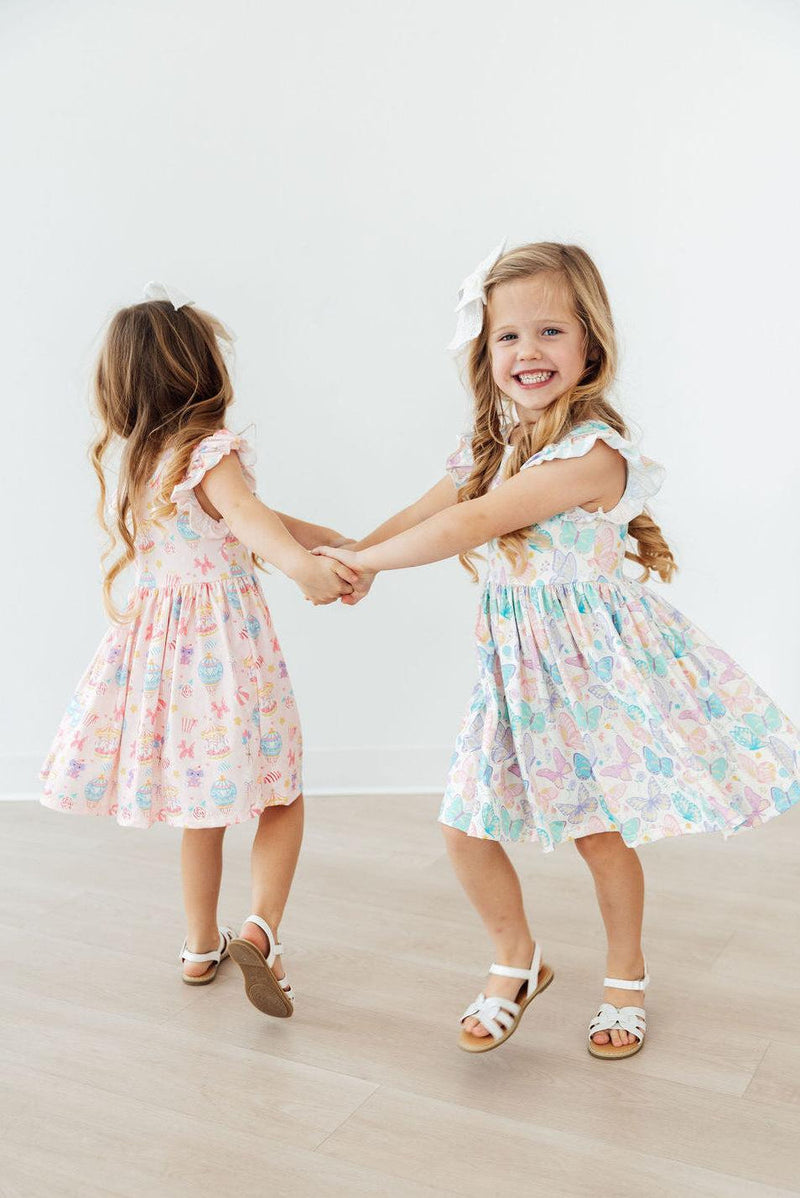 Fluttering Butterflies Flutter Sleeve Twirl Dress