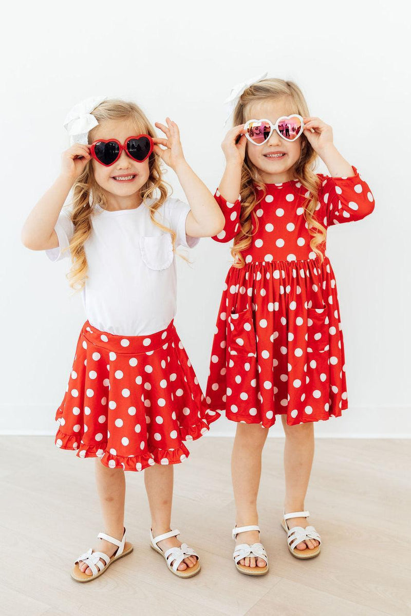 Red Polka Dots Ruffle Twirl Skort