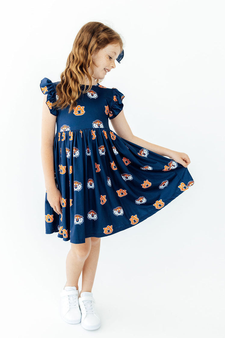 Auburn Blue Aubie Flutter Twirl Dress