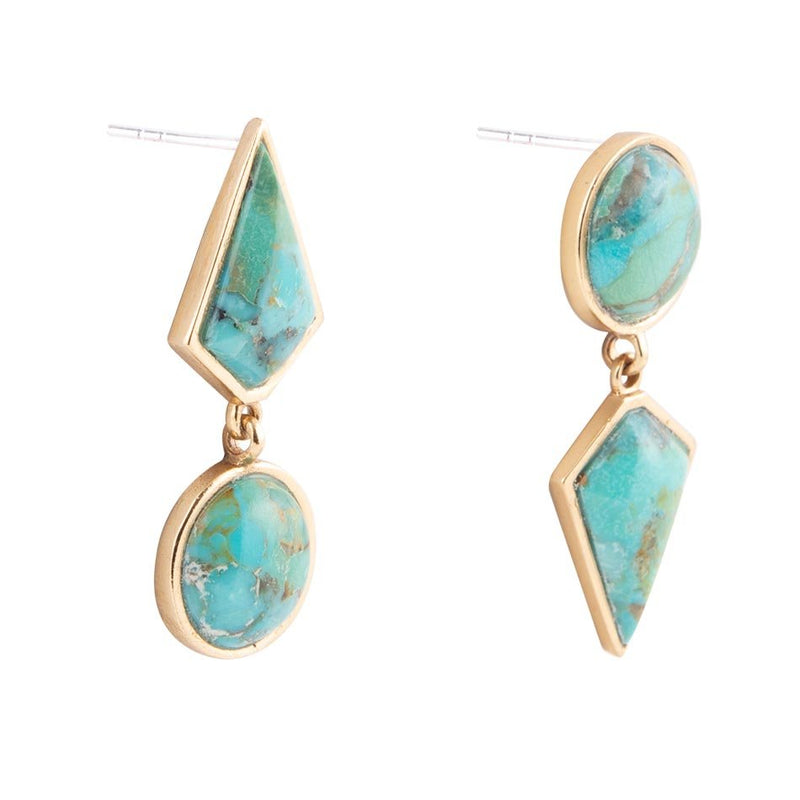 Miss-Matched Blue Turquoise Golden Post Earrings