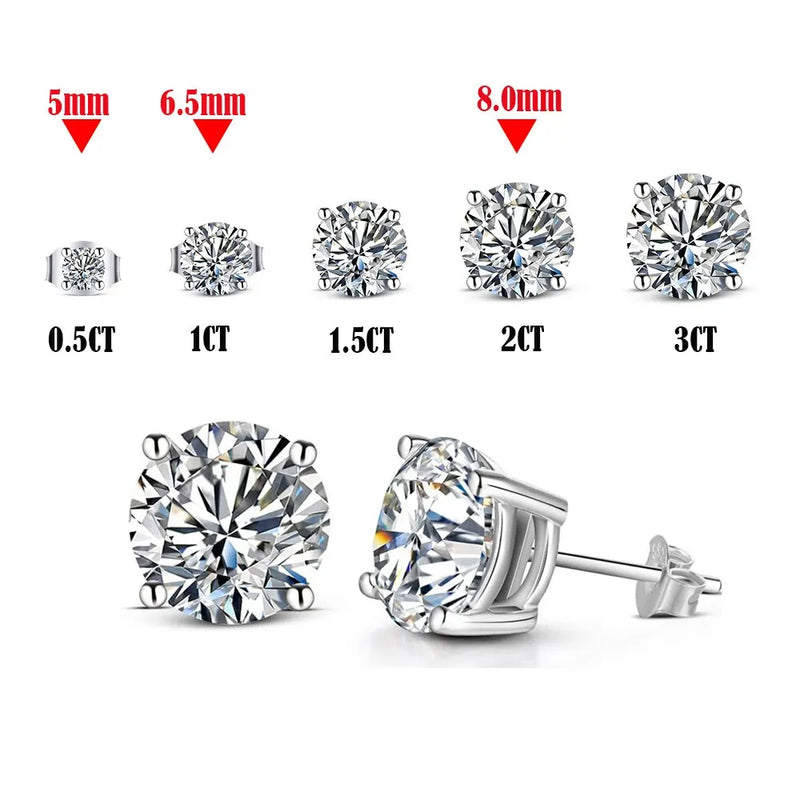 Moissanite 8mm D Color Stud Earrings 0.5-2 Ct 925 Sterling Silver Wedding