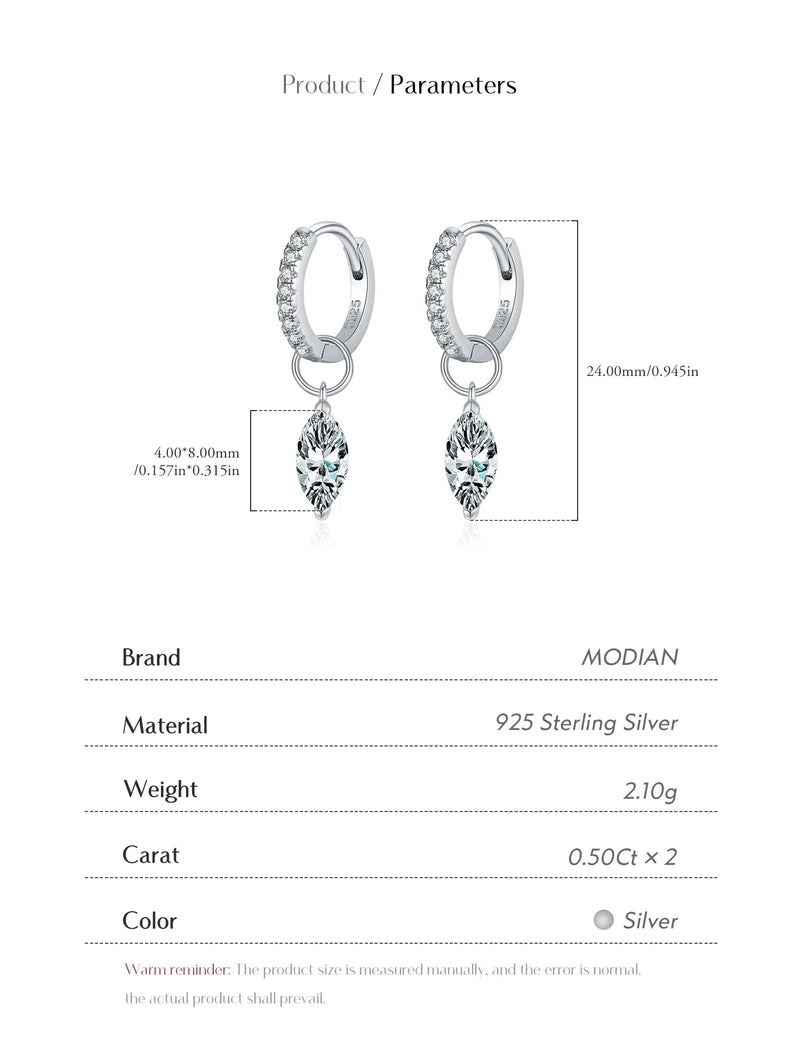 Moissanite 925 Sterling Silver Geometric Hoop Earrings For Women Fine Jewelry
