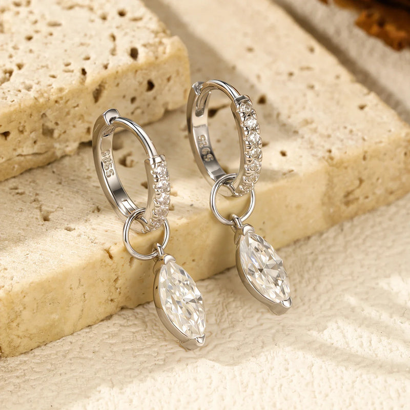 Moissanite 925 Sterling Silver Geometric Hoop Earrings For Women Fine Jewelry