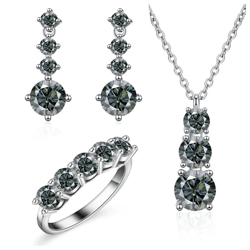 Moissanite 925 Sterling Silver Jewelry Set - Ring Earring Pendant Gift