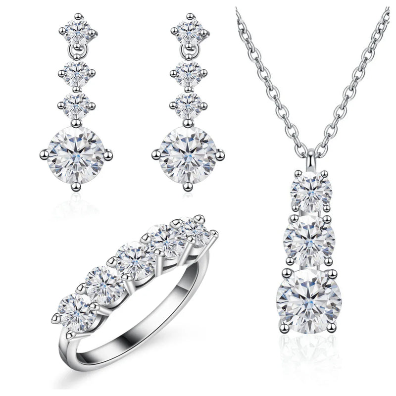 Moissanite 925 Sterling Silver Jewelry Set - Ring Earring Pendant Gift